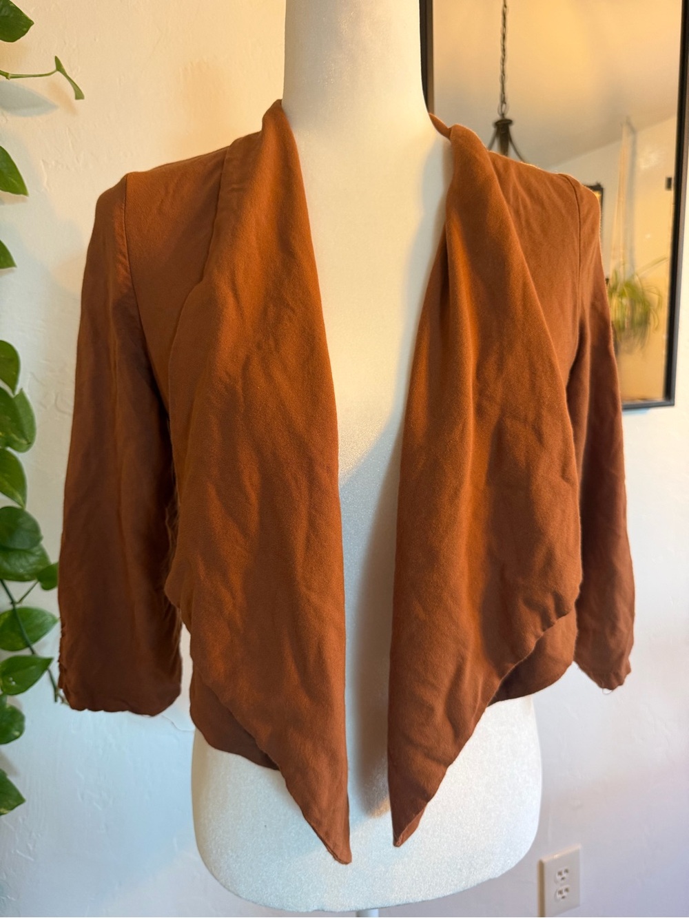 Women’s Draped Open-Front blazer- Rust